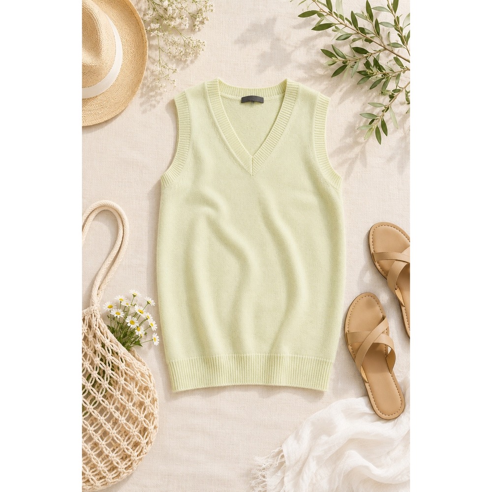 Sunday in Brooklyn Sweater Vest Women S Green V-Neck Knit Preppy Layering NEW
